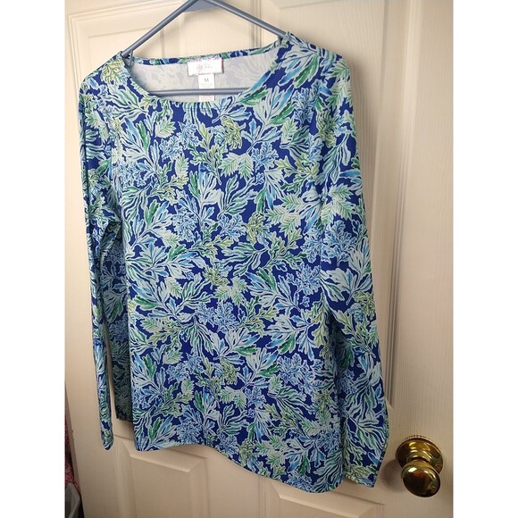 Stella Parker Womans M LS Blue Green Rash Guard Coral Print - Picture 2 of 6